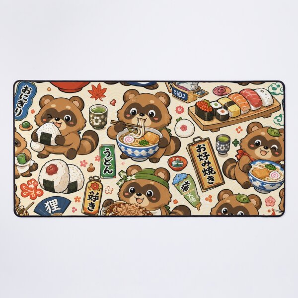 Item preview, Kawaii Tanuki Japanese Foodie Pattern – Cute Raccoon Dogs Enjoying Regional Japanese Cuisine Seamless Scrapbook Paper designed and sold by kawaii animal store (in Japan).