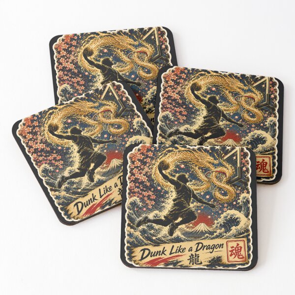 Item preview, Dunk Like a Dragon Japanese Dragon Basketball Ukiyo-e Sticker Art designed and sold by Locker39.
