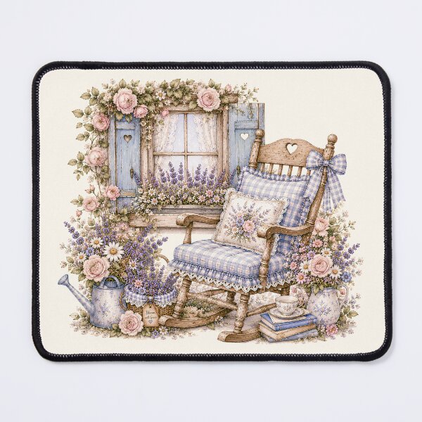 Item preview, Lavender Cottage Rocking Chair Retreat | Shabby Chic Cottagecore Garden Illustration designed and sold by looplandger.