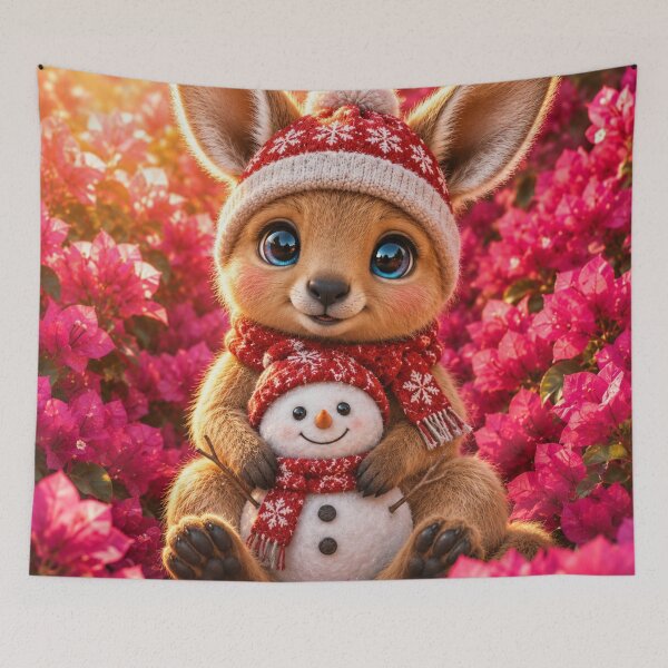 Item preview, Winter Bunny with Snowman in Blossoms designed and sold by Rohan132.