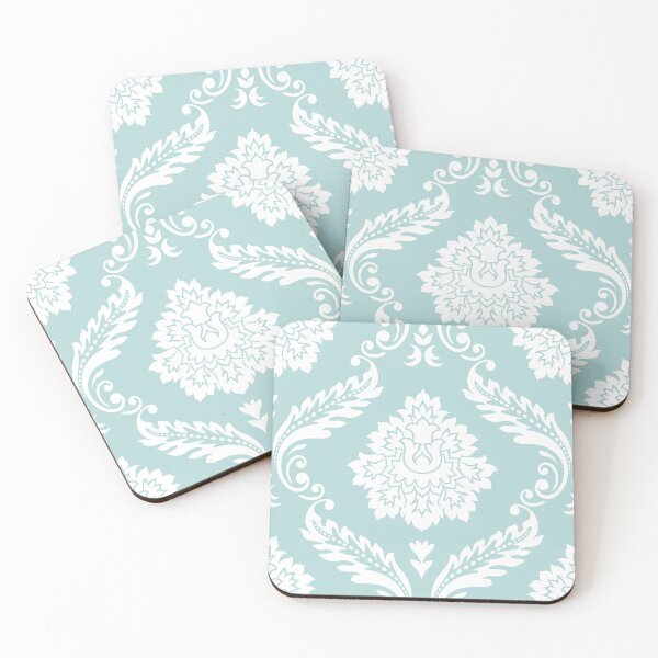 Item preview, Rococo Damask Pattern White on Duck Egg Blue designed and sold by NataliePaskell.