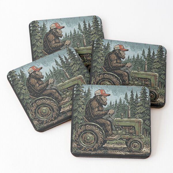 Item preview, Bigfoot Driving Vintage Tractor Sasquatch Farmer Retro Forest Art designed and sold by haitrieuic96.