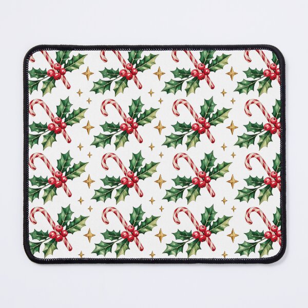 Item preview, Seamless Christmas pattern with candy canes, holly leaves, berries, and gold stars designed and sold by zozo-shop.