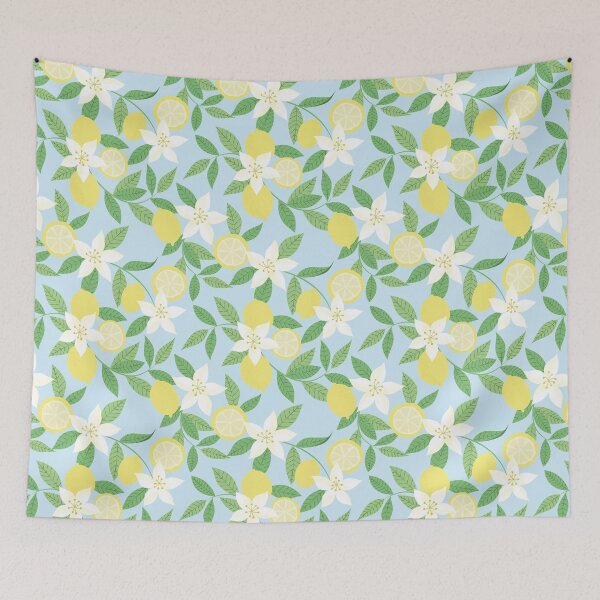 Item preview, Lemon Blossom Pattern  Citrus Floral Blue Botanical Summer Design designed and sold by anigui.