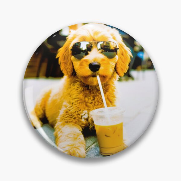 Item preview, Cool Goldendoodle Puppy With Sunglasses Sipping Iced Coffee – Funny Dog Photo Art designed and sold by NewGen-For-You.