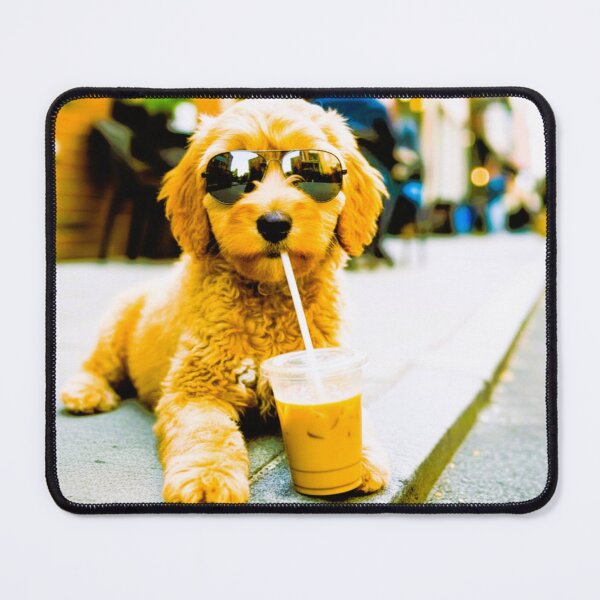 Item preview, Cool Goldendoodle Puppy With Sunglasses Sipping Iced Coffee – Funny Dog Photo Art designed and sold by NewGen-For-You.