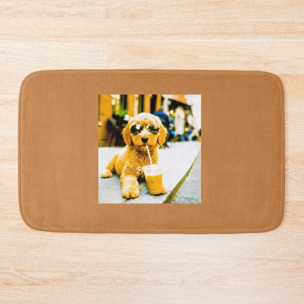 Item preview, Cool Goldendoodle Puppy With Sunglasses Sipping Iced Coffee – Funny Dog Photo Art designed and sold by NewGen-For-You.