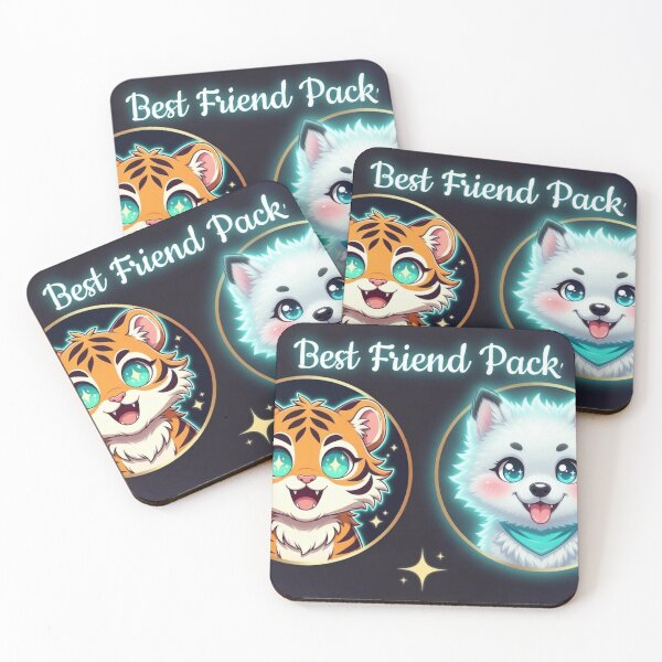 Item preview, NeoTig Luna Best Friend Pack Kawaii Tiger Wolf Cub Duo Neon Badge AI Human Gift designed and sold by NeoTigLuna.