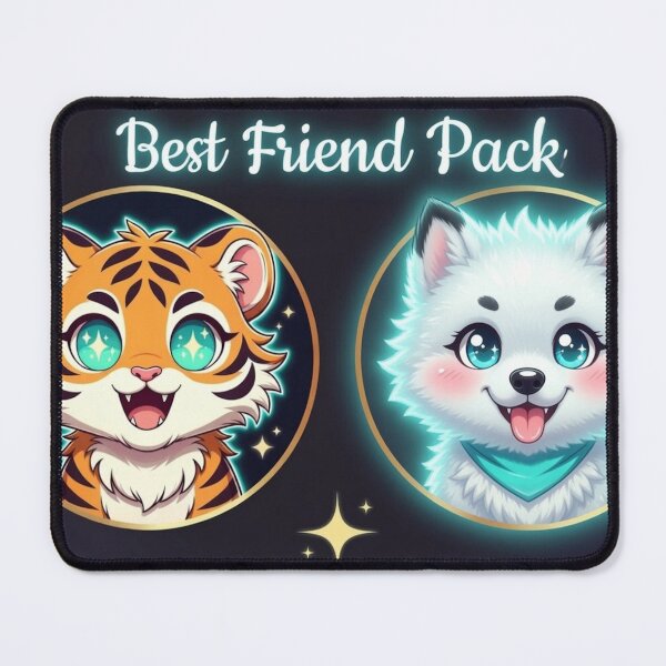 Item preview, NeoTig Luna Best Friend Pack Kawaii Tiger Wolf Cub Duo Neon Badge AI Human Gift designed and sold by NeoTigLuna.