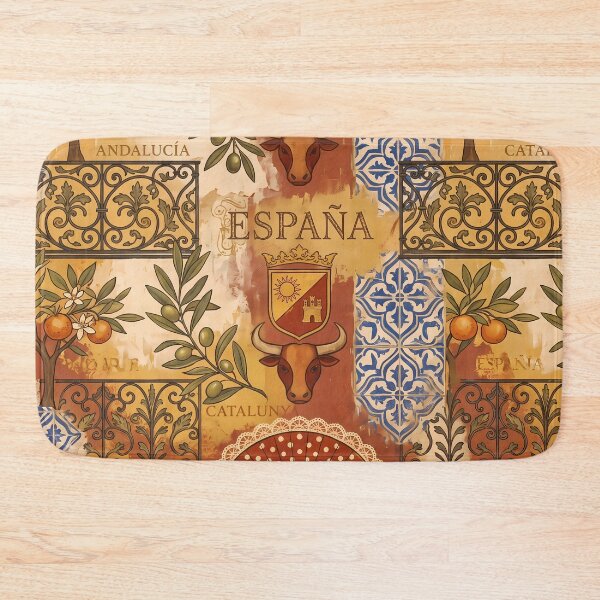 Item preview, España Spain Pattern Botanical Floral Marine Farmhouse Textile designed and sold by ART ATTACK ZONE.