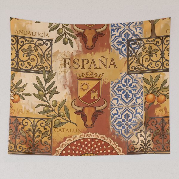 Item preview, España Spain Pattern Botanical Floral Marine Farmhouse Textile designed and sold by ART ATTACK ZONE.