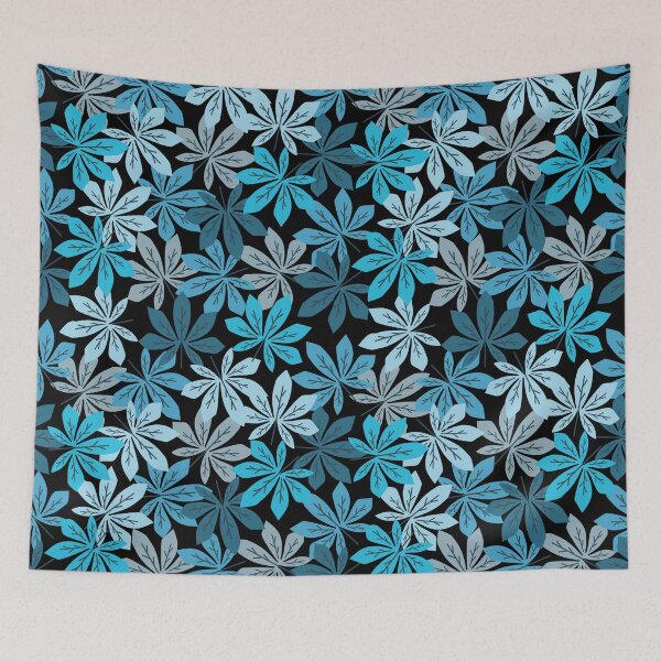 Item preview, Seamless Pattern of Blue Autumn Leaves on Black Background designed and sold by PowerAntShop.