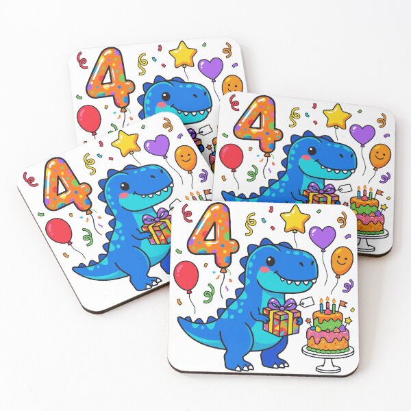 Item preview, Four Saurus T-rex 4th birthday boy/girl gift kids dino party designed and sold by Tronstell.