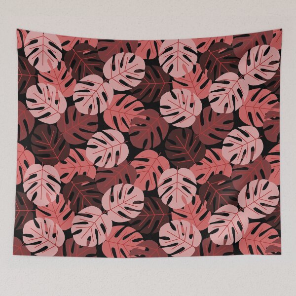 Item preview, Seamless Pattern of Pink Monstera Leaves on Black Background designed and sold by PowerAntShop.