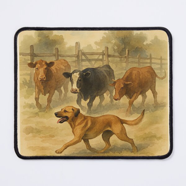 Item preview, Black Mouth Cur Herding Cattle Watercolor  designed and sold by RebelPawz.