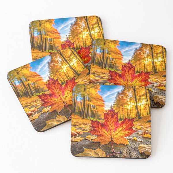Item preview, Vibrant Red and Orange Maple Leaf in Golden Autumn Forest – Fall Foliage designed and sold by zozo-shop.