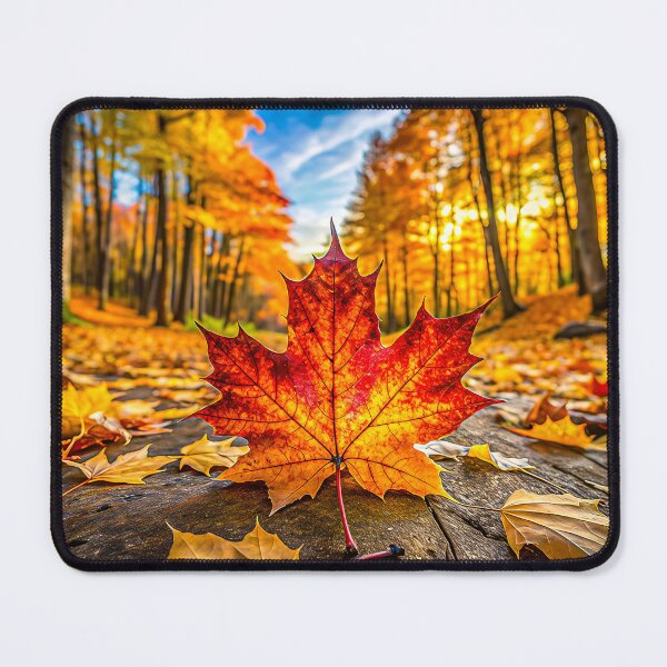 Item preview, Vibrant Red and Orange Maple Leaf in Golden Autumn Forest – Fall Foliage designed and sold by zozo-shop.