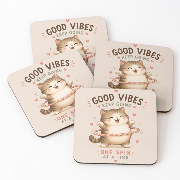 Item preview, Good Vibes Keep Going – Cute Chubby Cat Hula Hoop Motivational Kawaii Design designed and sold by Tidarat-27.