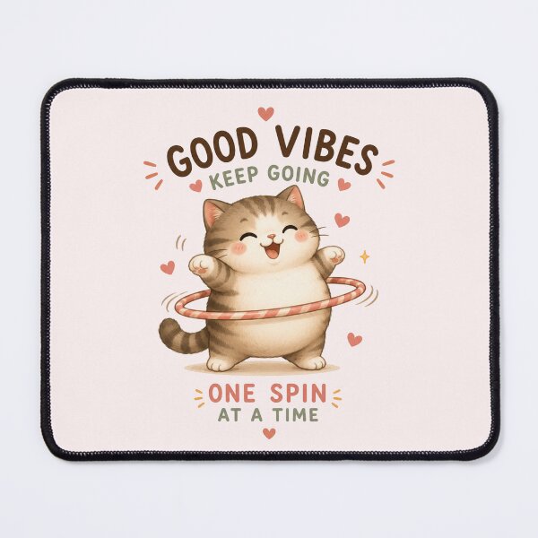 Item preview, Good Vibes Keep Going – Cute Chubby Cat Hula Hoop Motivational Kawaii Design designed and sold by Tidarat-27.