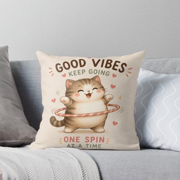 Item preview, Good Vibes Keep Going – Cute Chubby Cat Hula Hoop Motivational Kawaii Design designed and sold by Tidarat-27.