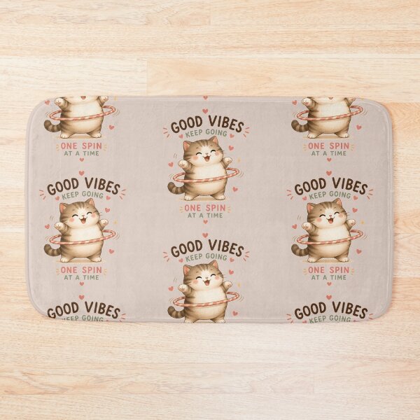 Item preview, Good Vibes Keep Going – Cute Chubby Cat Hula Hoop Motivational Kawaii Design designed and sold by Tidarat-27.
