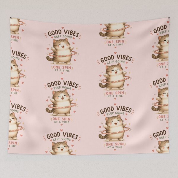 Item preview, Good Vibes Keep Going – Cute Chubby Cat Hula Hoop Motivational Kawaii Design designed and sold by Tidarat-27.