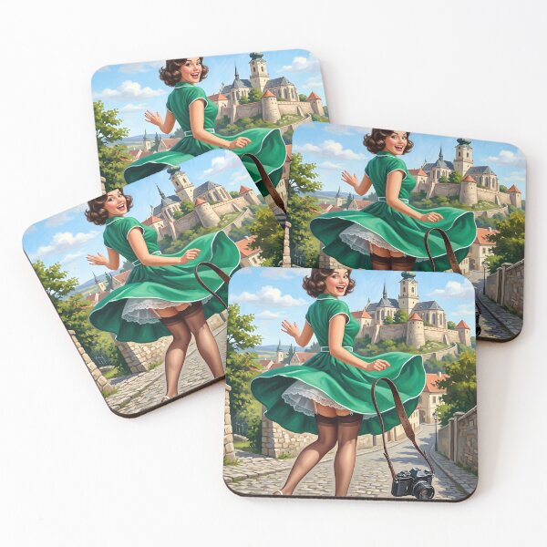 Item preview, Vintage Pinup Girl with Camera on Cobblestone Street designed and sold by Vincent-68.