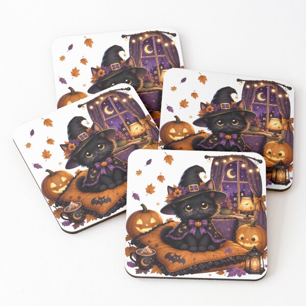 Item preview, Adorable Black Cat Witch – Cozy Halloween & Autumn Vibes designed and sold by CozyAnimalArt.