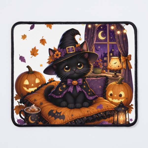 Item preview, Adorable Black Cat Witch – Cozy Halloween & Autumn Vibes designed and sold by CozyAnimalArt.