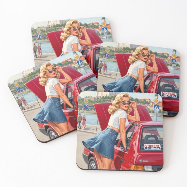 Item preview, Vintage Pin-Up Girl with Red Car Retro Bratislava Art designed and sold by Vincent-68.
