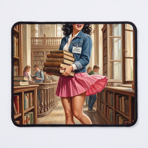Item preview, Retro Librarian Student Carrying Books Library Wall Art designed and sold by Vincent-68.
