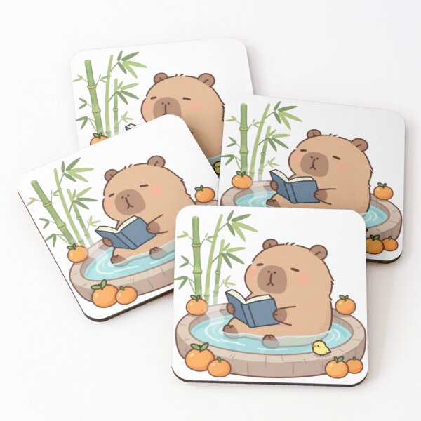 Item preview, Cute Bookworm Capybara Hot Spring Illustration designed and sold by RandomWalker.