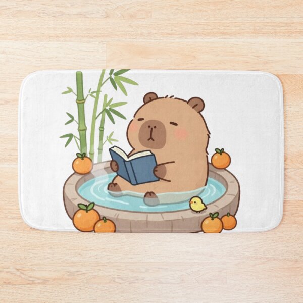 Item preview, Cute Bookworm Capybara Hot Spring Illustration designed and sold by RandomWalker.