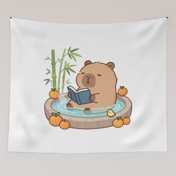 Item preview, Cute Bookworm Capybara Hot Spring Illustration designed and sold by RandomWalker.