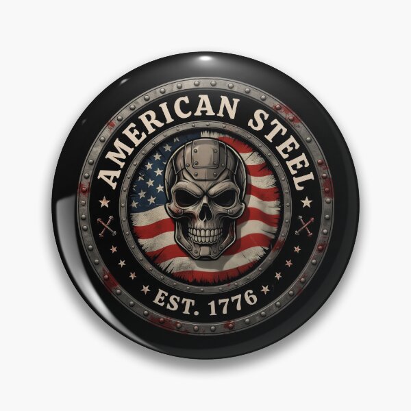 Artikelvorschau, Amerikanisches Stahlschädel-Flaggenemblem entworfen und verkauft von OldGloryForge.