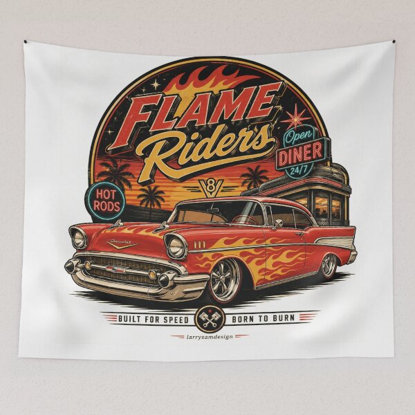 Item preview, 1957 Chevy Bel Air Flame Riders Hot Rod Retro Car designed and sold by Larrysamdesign.