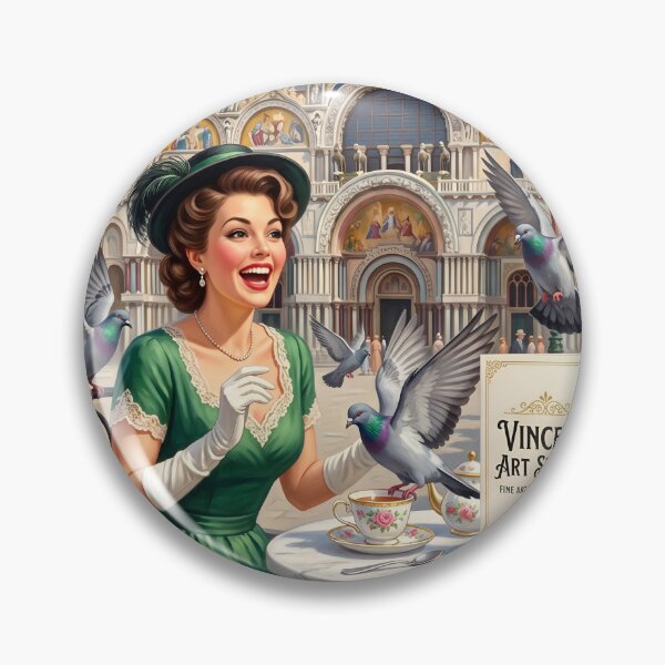 Item preview, Vintage Venetian Cafe Scene with Lady and Pigeons designed and sold by Vincent-68.
