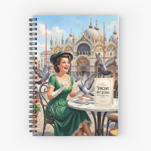 Item preview, Vintage Venetian Cafe Scene with Lady and Pigeons designed and sold by Vincent-68.
