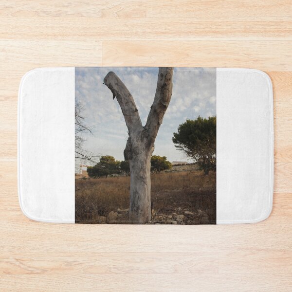 Item preview, Weathered Dead Tree Trunk Split In Y Shape Standing In Dry Field Under Cloudy Sky designed and sold by Nmallia.