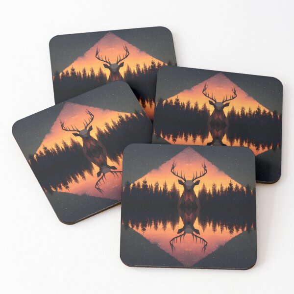 Item preview, Minimalist low poly deer sunset illustration designed and sold by Checho30.