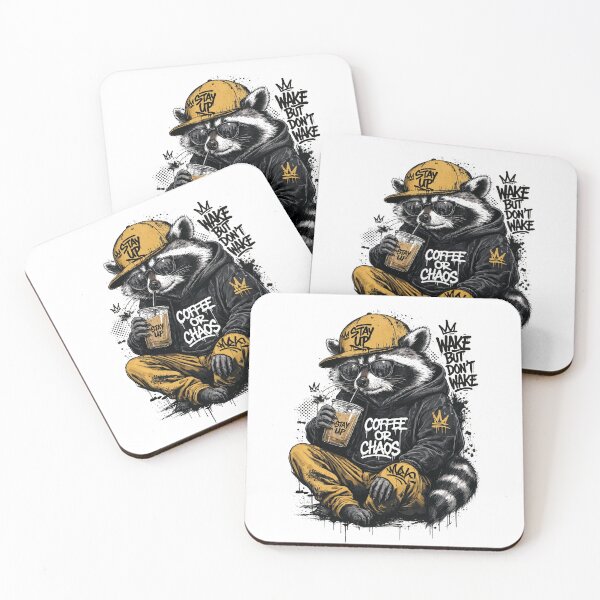 Item preview, Sticker - Decal - T-shirt: Raccoon Drinking Iced Coffee – Urban Streetwear Vibes designed and sold by ForeverPrintsOK.