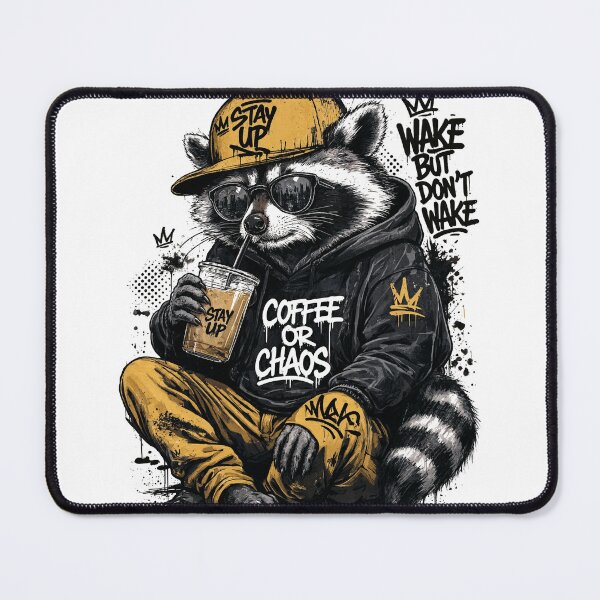 Item preview, Sticker - Decal - T-shirt: Raccoon Drinking Iced Coffee – Urban Streetwear Vibes designed and sold by ForeverPrintsOK.