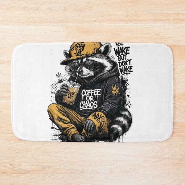 Item preview, Sticker - Decal - T-shirt: Raccoon Drinking Iced Coffee – Urban Streetwear Vibes designed and sold by ForeverPrintsOK.