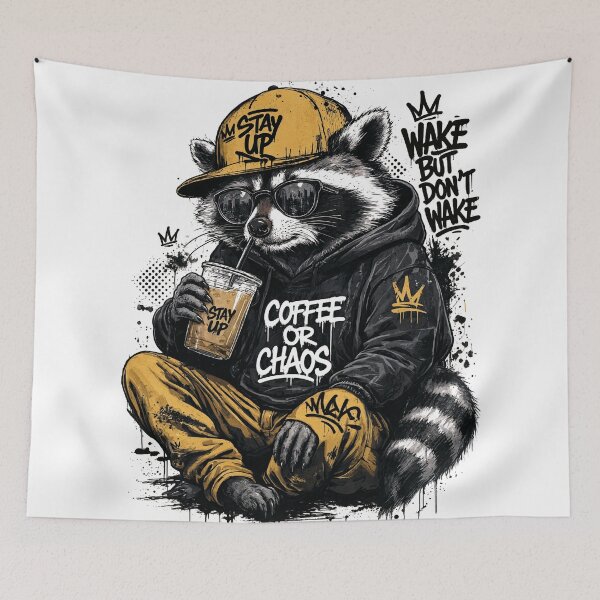Item preview, Sticker - Decal - T-shirt: Raccoon Drinking Iced Coffee – Urban Streetwear Vibes designed and sold by ForeverPrintsOK.
