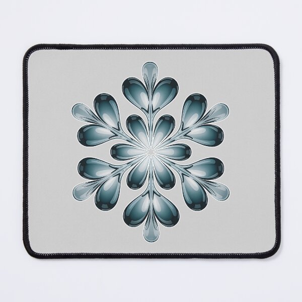Item preview, Abstract Symmetrical Snowflake Floral Pattern with Glossy Teardrop Shapes, Blue Gray Gradient, and White Minimalist Background designed and sold by zozo-shop.