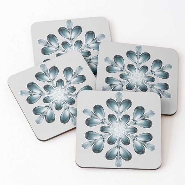 Item preview, Abstract Symmetrical Snowflake Floral Pattern with Glossy Teardrop Shapes, Blue Gray Gradient, and White Minimalist Background designed and sold by zozo-shop.