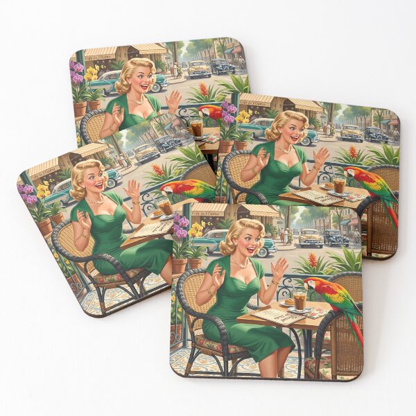 Item preview, Vintage 1950s Parisian Cafe Scene with Parrot and Lady designed and sold by Vincent-68.