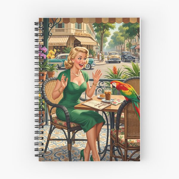 Item preview, Vintage 1950s Parisian Cafe Scene with Parrot and Lady designed and sold by Vincent-68.