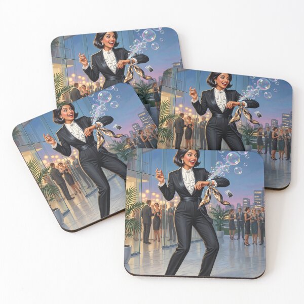 Item preview, Chic Businesswoman Celebrating Success Retro Illustration designed and sold by Vincent-68.