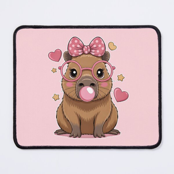 Item preview, Adorable Brown Rodent with Pink Glasses, Polka Dot Bow, Bubblegum, Hearts and Stars on Pink Background Vector Art  designed and sold by zozo-shop.